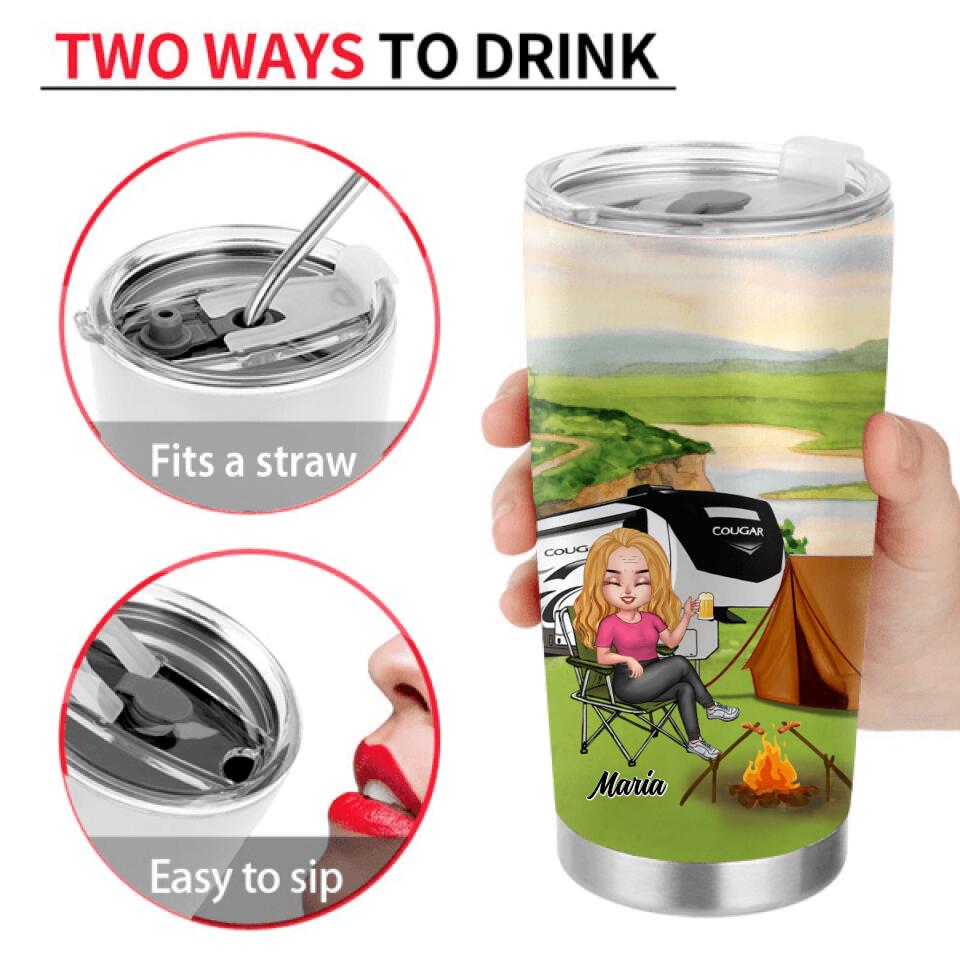 Personalized Camping Queen Tumbler - Gift Idea For Camping Lovers - Never Underestimate An Old Lady Who Loves Camping And Was Born In May