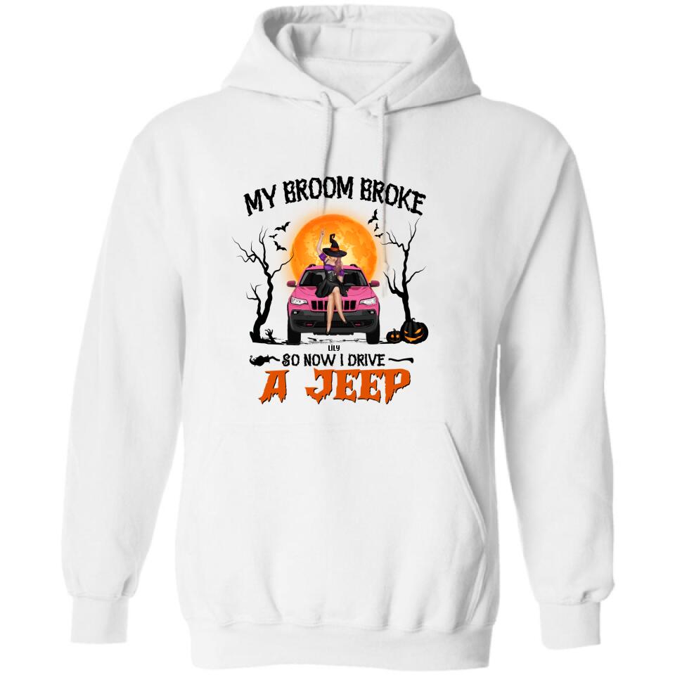 Witch My Broom Broke Jeep Graphic White T-Shirt Halloween Gift - Image 8