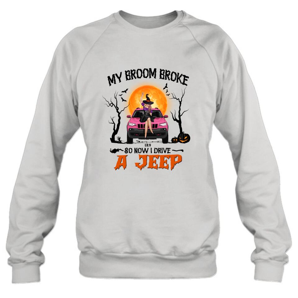 Witch My Broom Broke Jeep Graphic White T-Shirt Halloween Gift - Image 6
