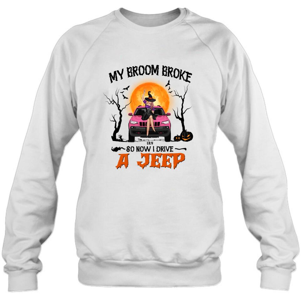 Witch My Broom Broke Jeep Graphic White T-Shirt Halloween Gift - Image 5