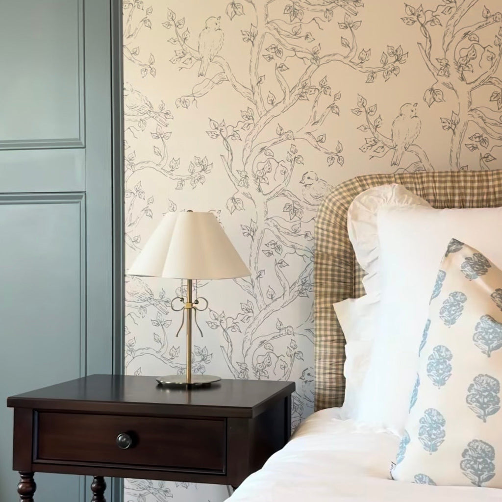 Ruby Wallpaper by Ali Anni featuring a decorative, removable print design on a wall.