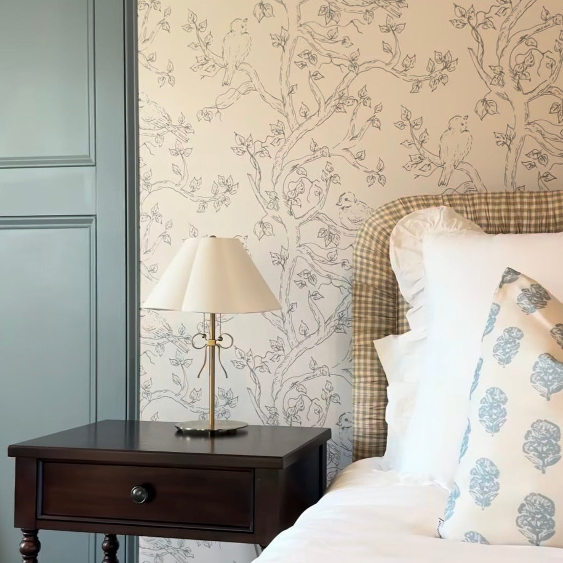 Ruby Wallpaper by Ali Anni featuring a decorative, removable print design on a wall.