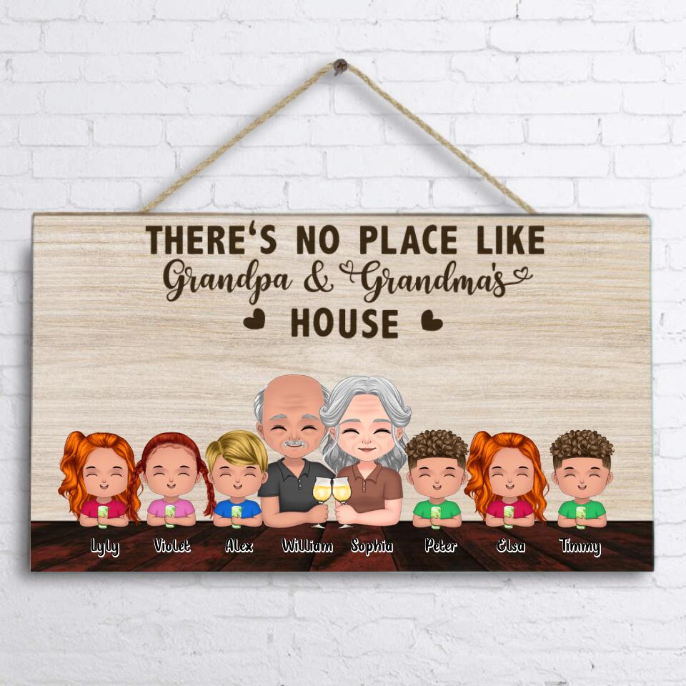 Personalized Grandpa & Grandma House Door Sign - Up to 6 Grandkids - Gift Idea For Grandparents - There's No Place Like Grandpa & Grandma's House