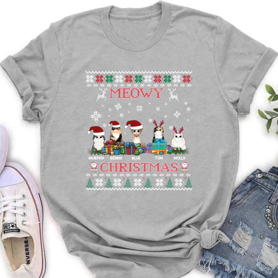 Personalized Cat Sweatshirt - Up to 5 Cats - Best Gift For Cat Lover - Meowy Christmas