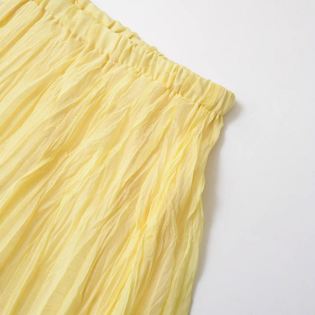 Elastic Waist Pleated Maxi Skirt in Vibrant Yellow for Women - Image 3