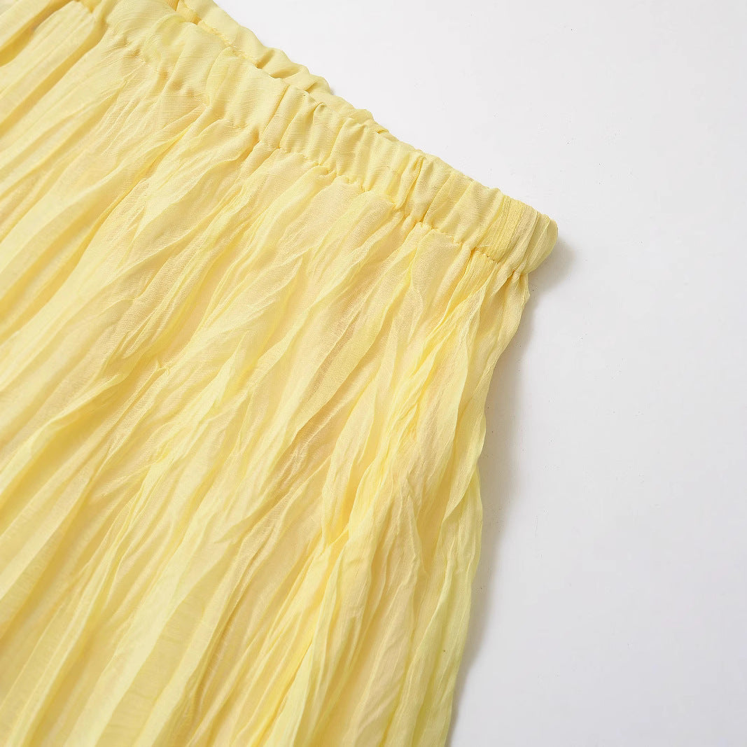 Elastic Waist Pleated Maxi Skirt in Vibrant Yellow for Women - Image 3