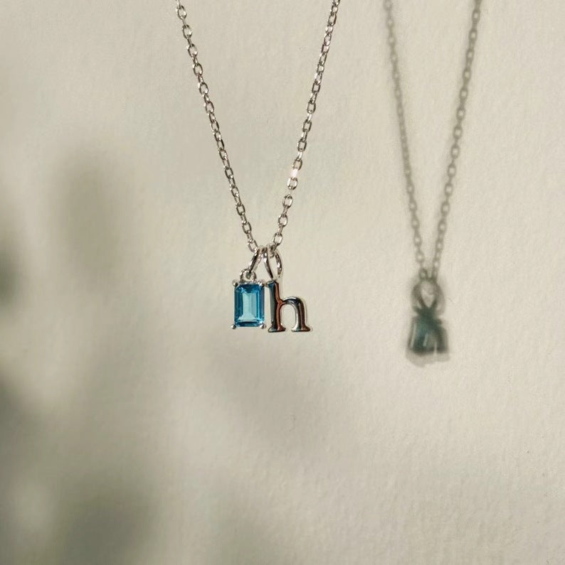 Rectangular December Birth Stone Pendant Necklace