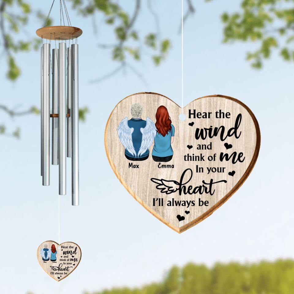 Personalized Memorial Heart Wind Chime - Memorial Gift from Daughter to Mom/Dad - In your heart I'll always be