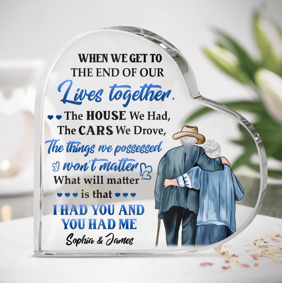 Personalized Old Couple Crystal Heart Keepsake - Gift Idea For Grandparents - When We Get To The End Of Our Lives Together