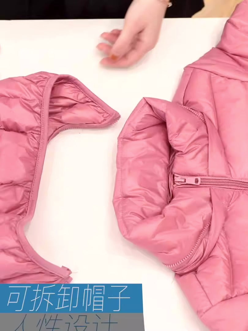 Women's Harajuku Oversized Mid-Length Hooded Down Jacket Pink Taupe - Image 13