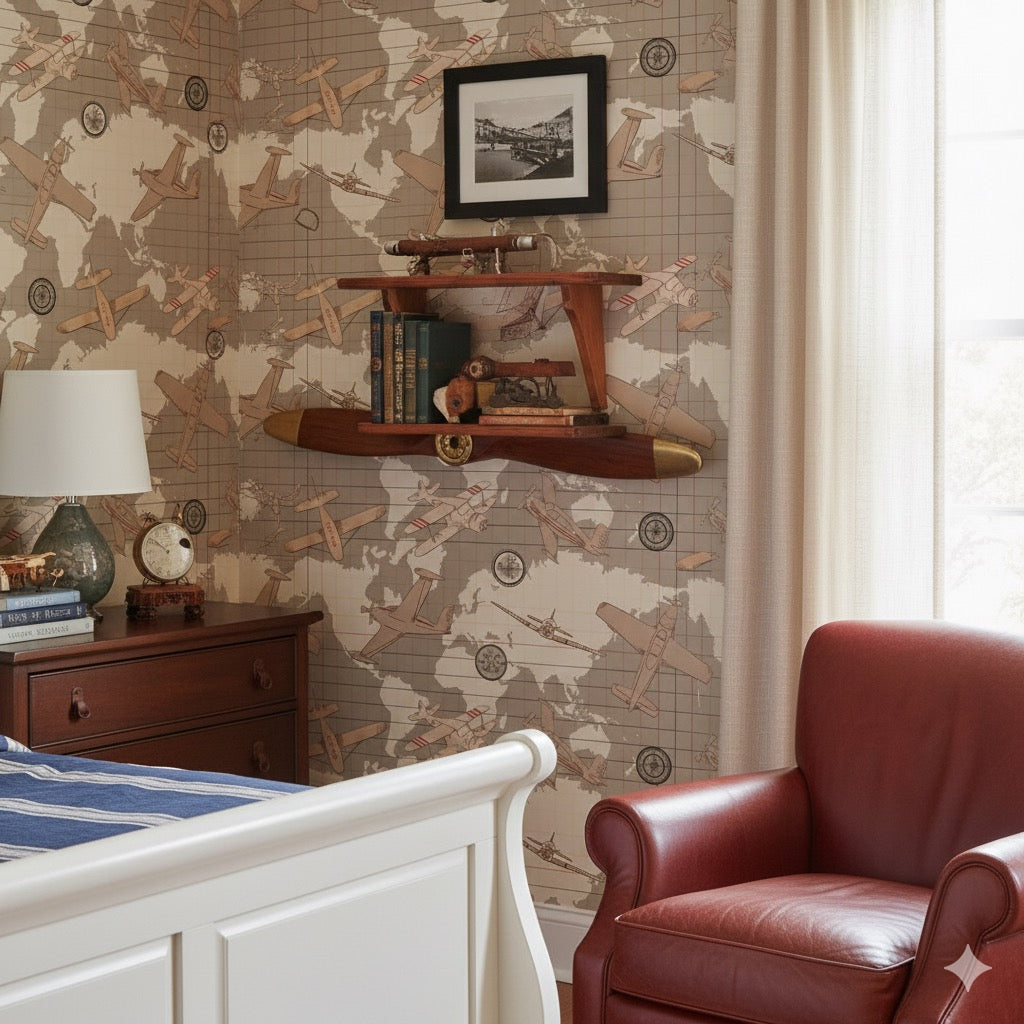 Walker pattern removable wallpaper by Cinnamon Clouds on a feature wall