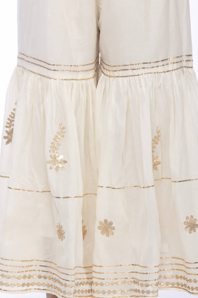 Off White Cotton Sharara Pants with Elegant Gota Work Detail