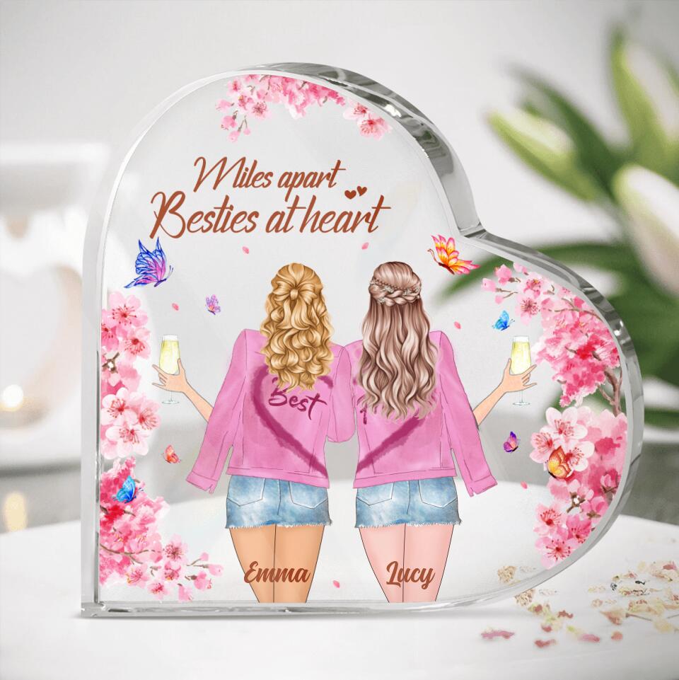 Personalized Best Friends Crystal Heart - Gift Idea For Best Friends - Miles Apart Besties At Heart