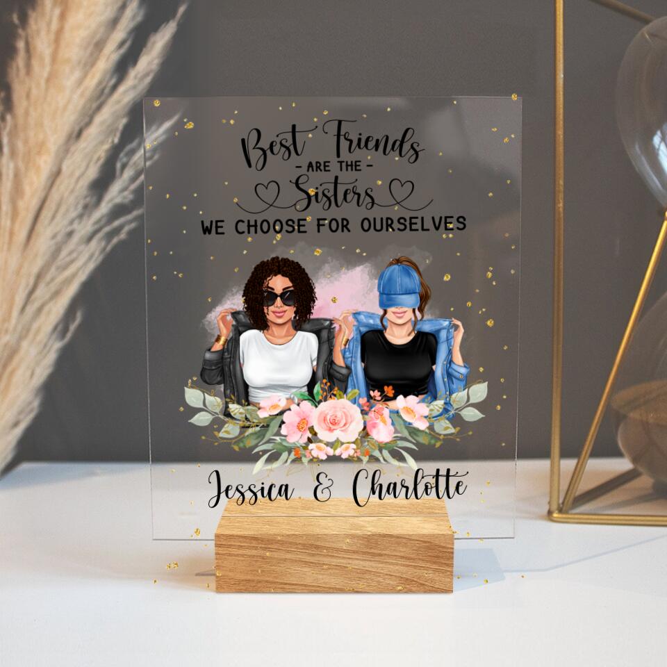 Personalized Besties Acrylic Plaque - Best Idea For Best Friends - True Friends Are Never Apart