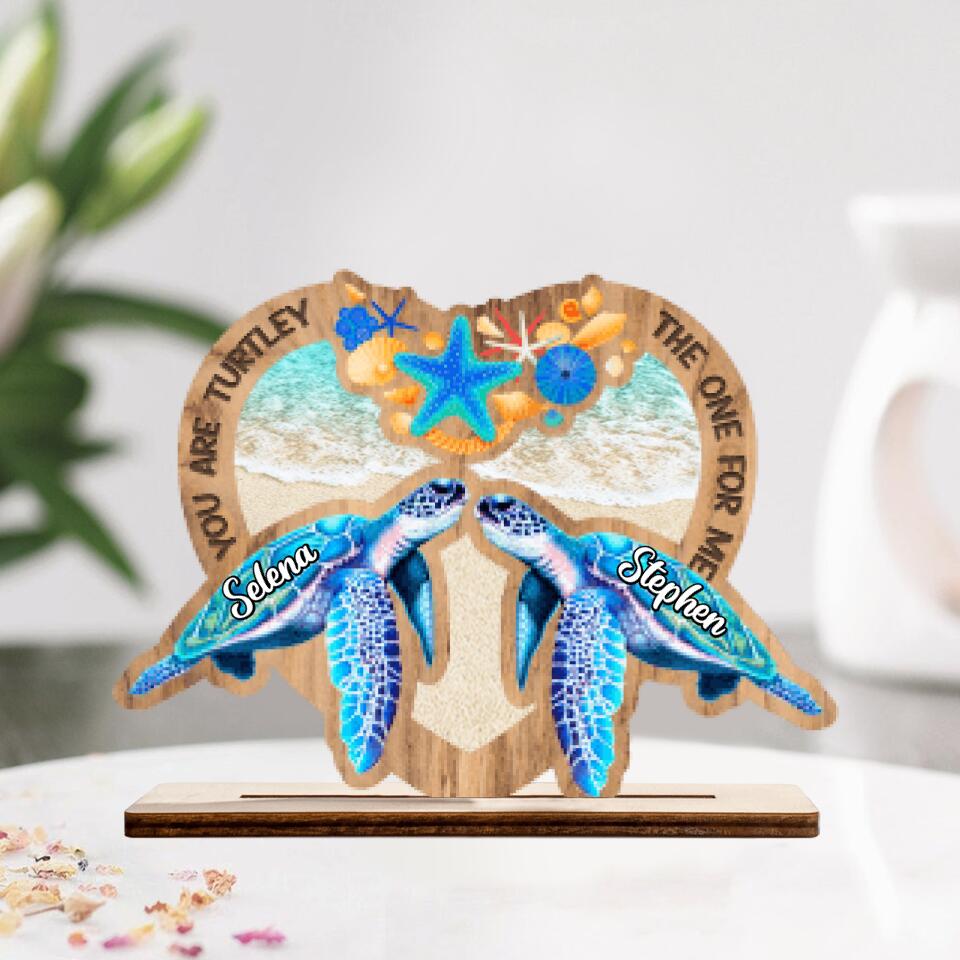 Personalized Turtle Couple Wooden Acrylic Plaque - Gift for Couple, Turtle Lovers, Husband and Wife - You are turtley the one for me
