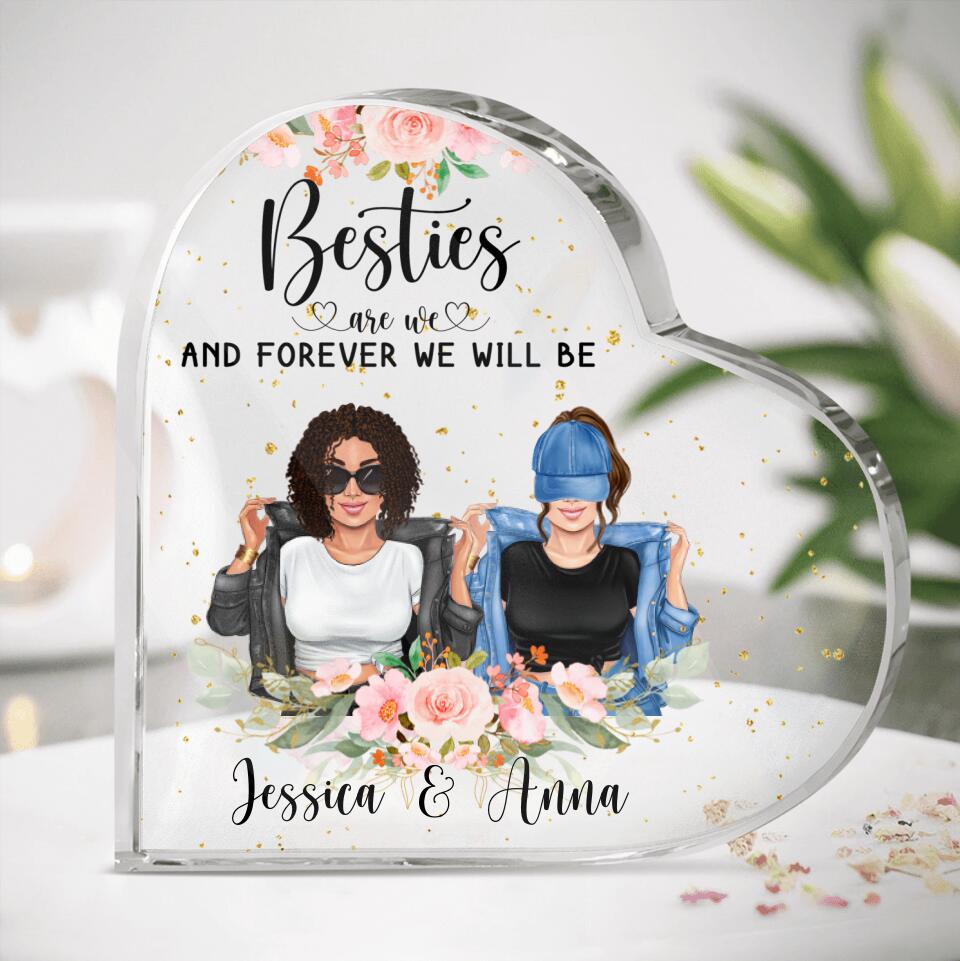 Personalized Besties Crystal Heart - Best Idea For Best Friends - Side By Side Or Miles Apart Friends Will Always Be Connected By Heart