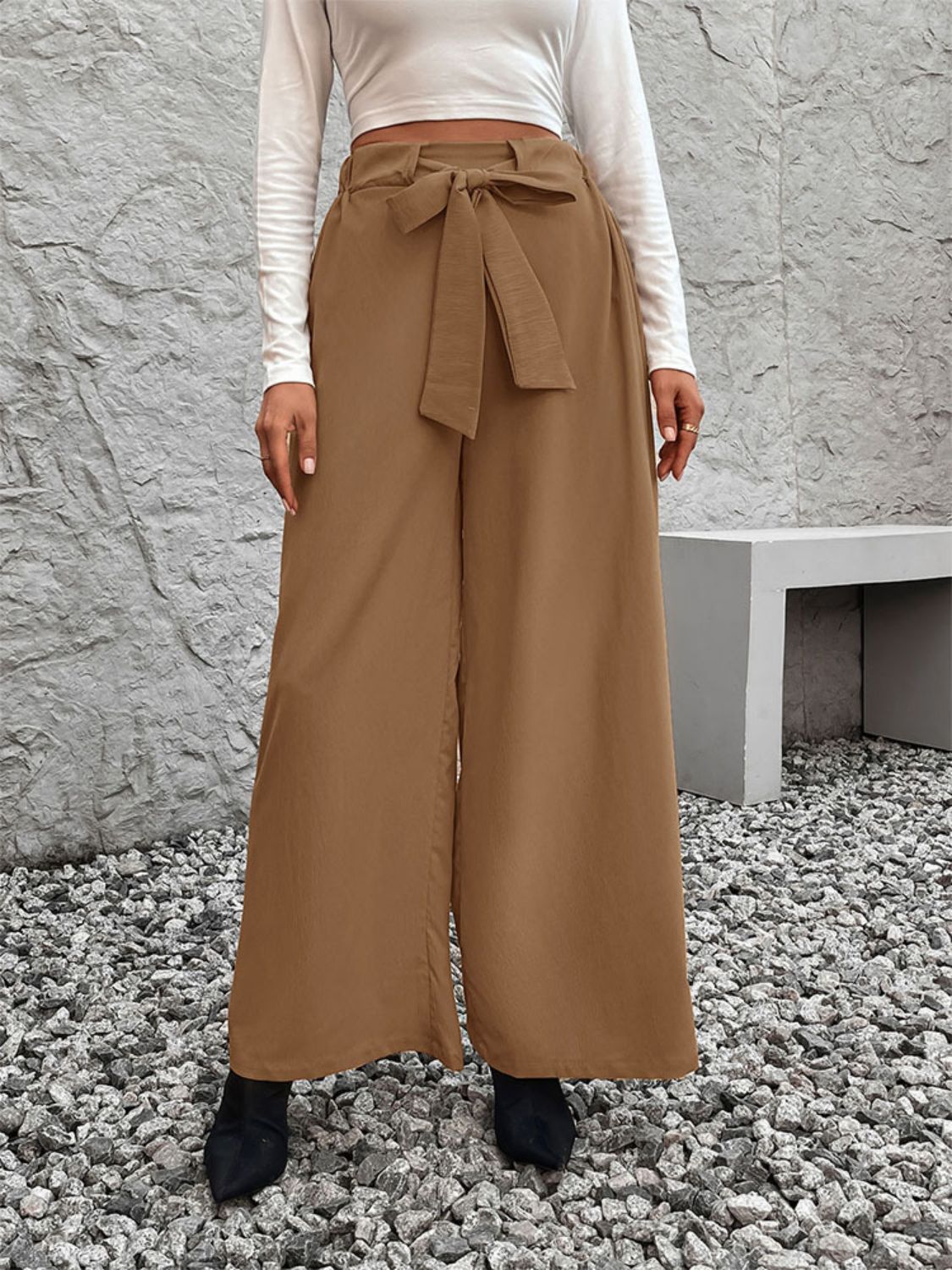 Perfee Tied High Waist Wide Leg Pants | Polyester