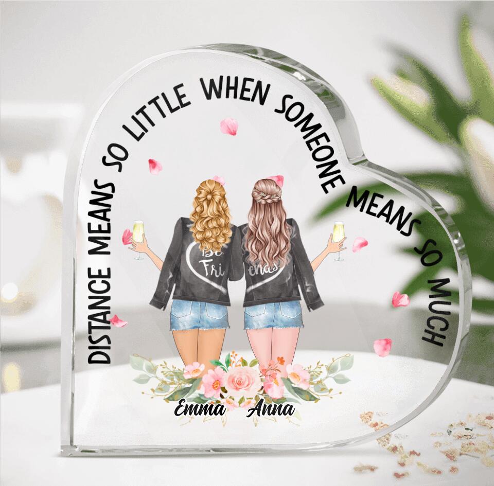 Personalized Friends Crystal Heart - Up to 4 Girls - Gift Idea For Friends/Sisters  - Distance Means So Little When Someone Means So Much