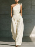 Women's One-Shoulder Belted Wide-Leg Jumpsuit - Image 5