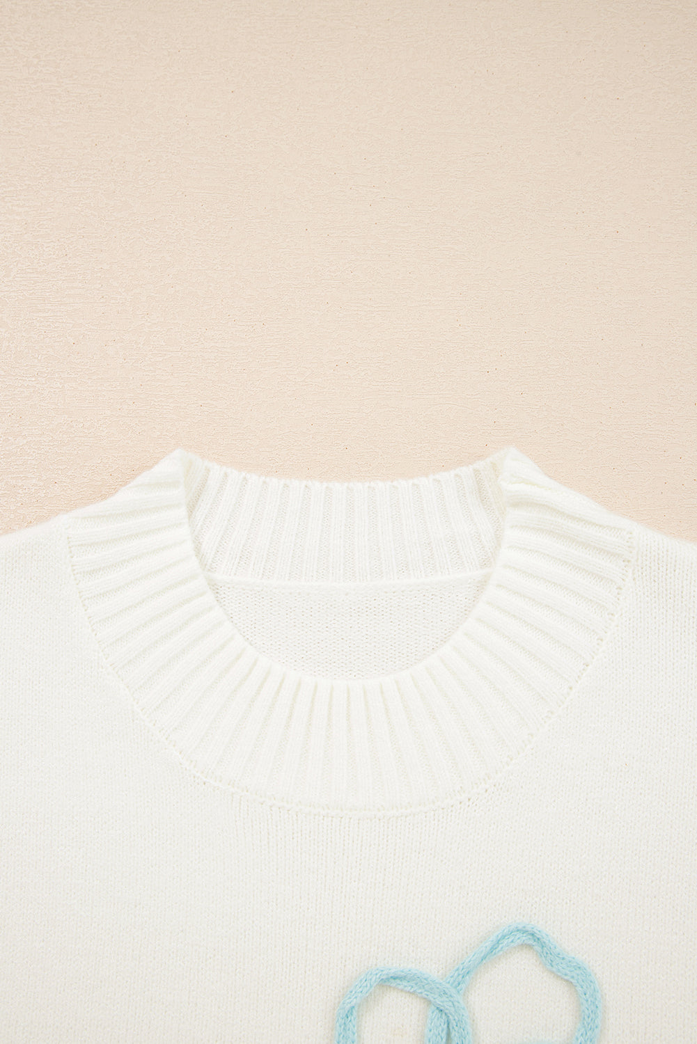 Embroidered Flower Ribbed Loose Sweater