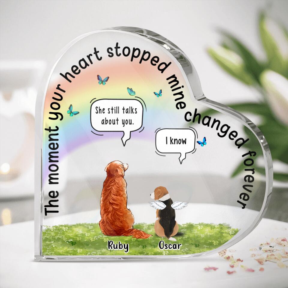 Personalized Memorial Dogs Crystal Heart - Up to 5 Dogs - Memorial Gift For Dogs Lover - The Moment Your Heart Stopped Mine Changed Forever