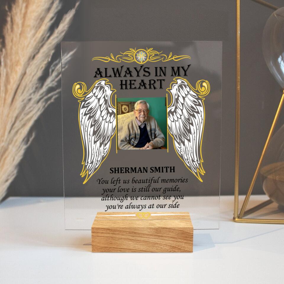 Personalized Always In My Heart Custom Photo Acrylic Plaque - Memorial Gift For Loss Family Member