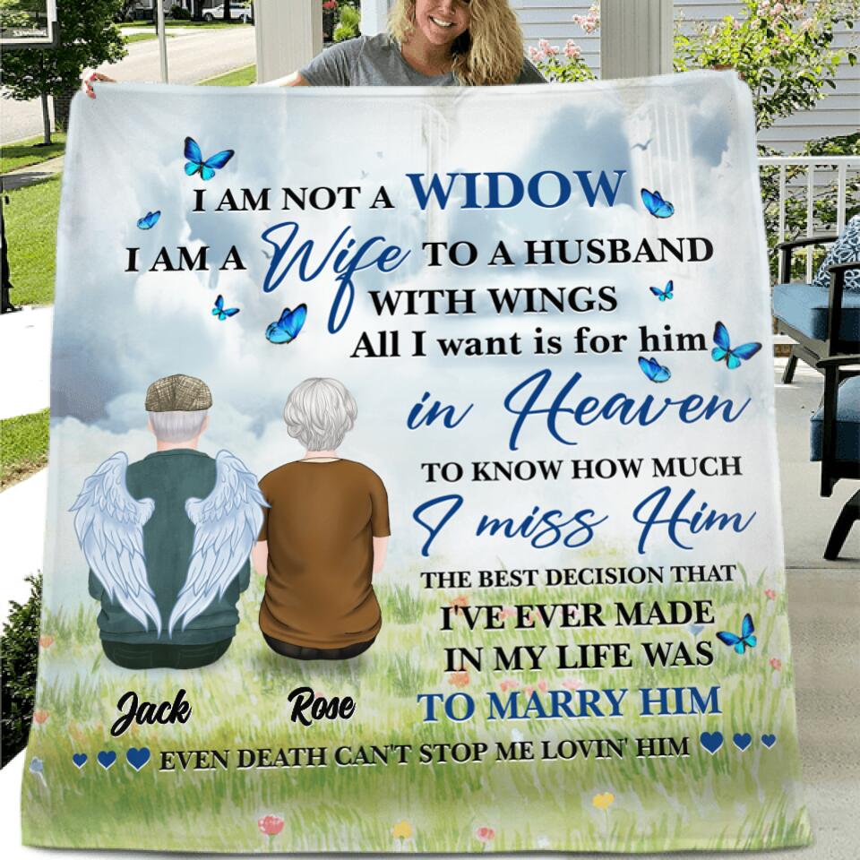 Personalized Couple Quilt/Fleece Throw Blanket/Pillow Cover - Memorial Gift Idea For Couple - I Am A Wife To A Husband With Wings