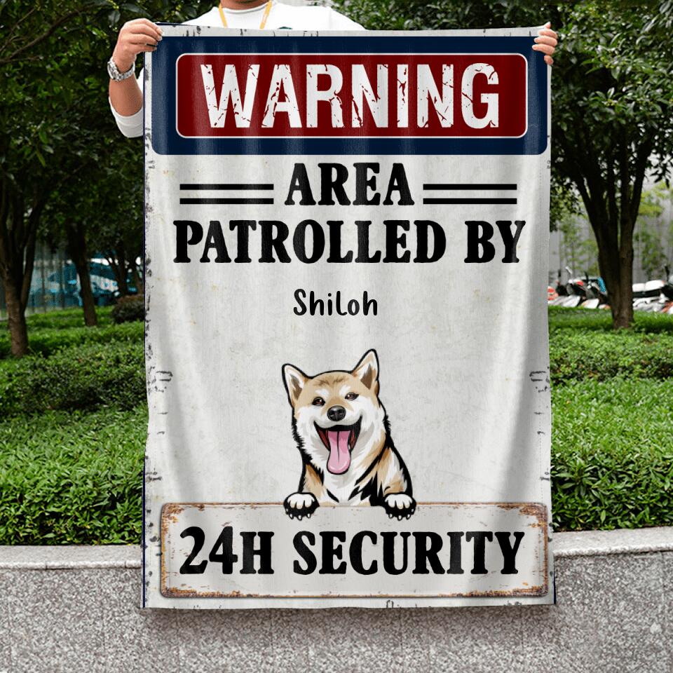 Personalized Warning Dog Flag Sign - Gift Idea For Dog Lovers - Up To 5 Dogs - Warning Area Patrolled By 24h Security
