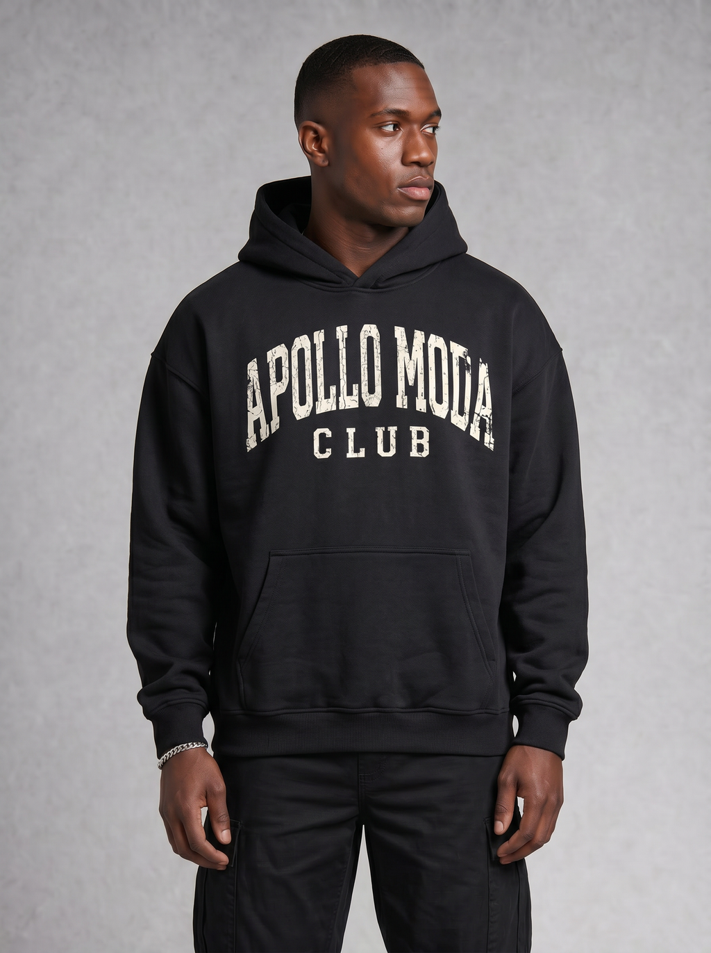 Unisex oversized heavyweight hoodie with distressed collegiate arch graphic