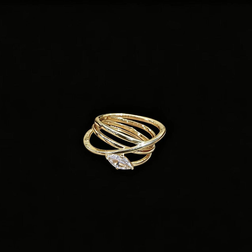 Gold Water-Drop Zircon Ring, Large Marquise Crystal Statement Band