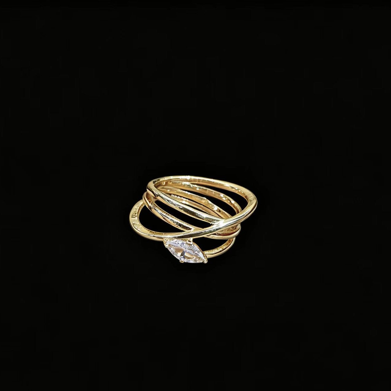 Gold Water-Drop Zircon Ring, Large Marquise Crystal Statement Band