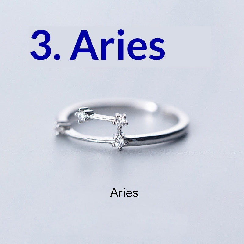 Zircon Silver-Plated Twelve Zodiac Signs Adjustable Open Ring