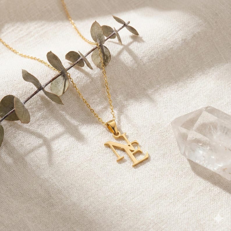 Custom Interwoven Double Letter Pendant Necklace in Gold Tone