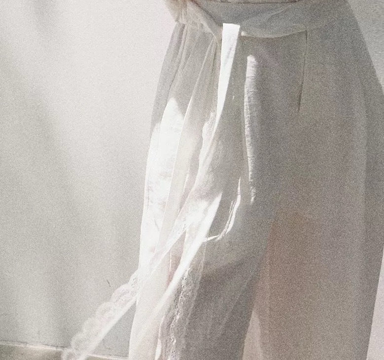 Off-Shoulder Linen Blend Two-Piece Set with Lace Trim - Image 8