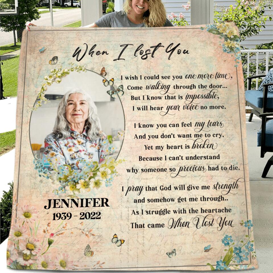 Customized Photo Memorial Fleece Throw Blanket/Quilt - Sympathy Gifts for Loss of Mom/Dad - When I Lost You