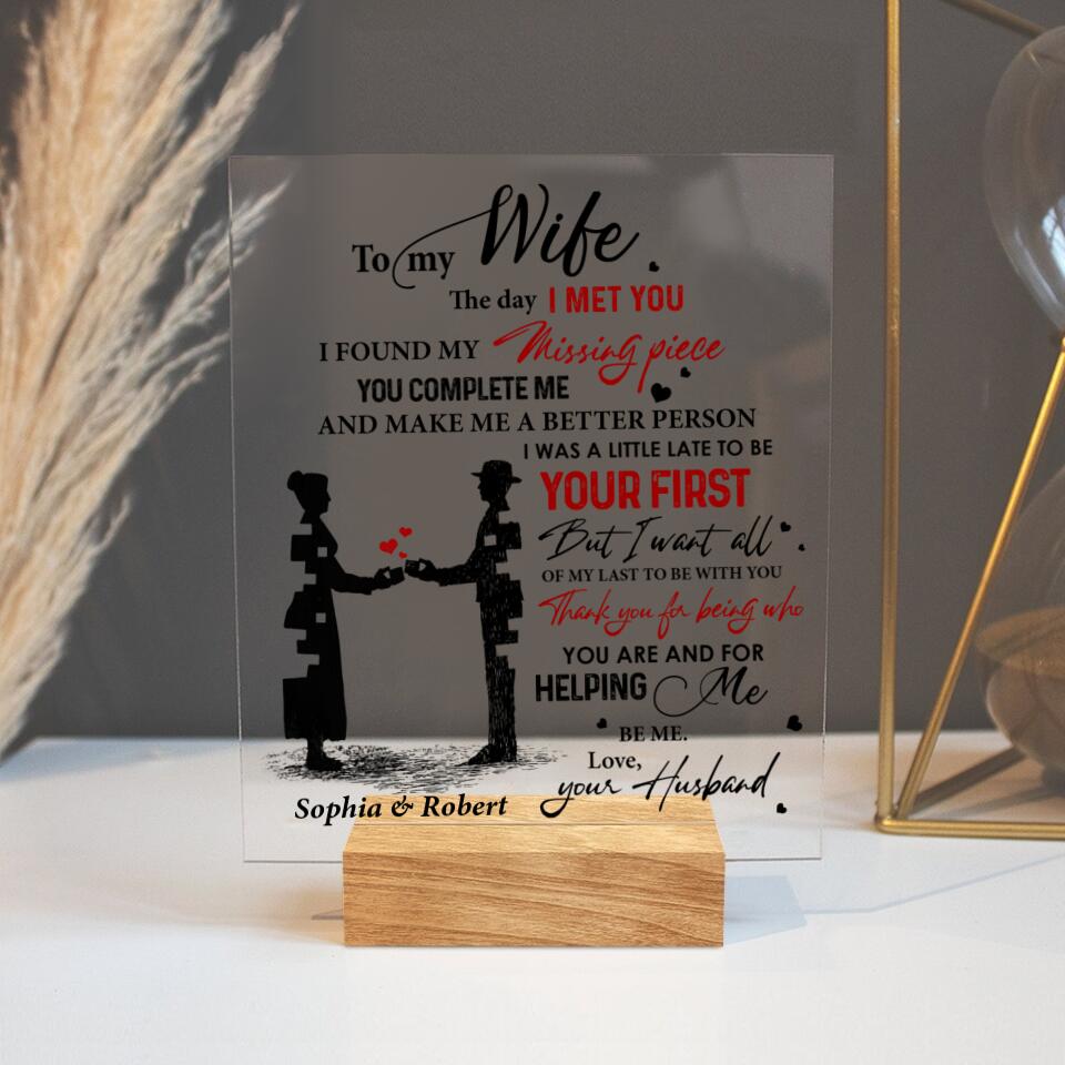 Personalized Couple Acrylic Plaque - Gift for 
Couple, Husband and Wife, Gift to Wife from Husband - To my wife my missing piece