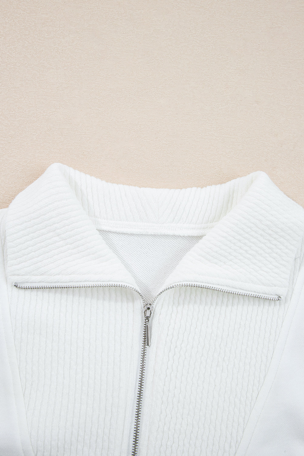 White Ribbed Collar Drop Shoulder Sweatshirt & Shorts Set