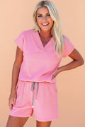 Mint Green V-Neck Top and Drawstring Shorts Lounge Set - Image 7