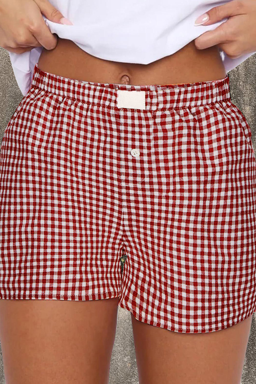 Red Plaid Gingham High Waist Shorts | Cotton Print