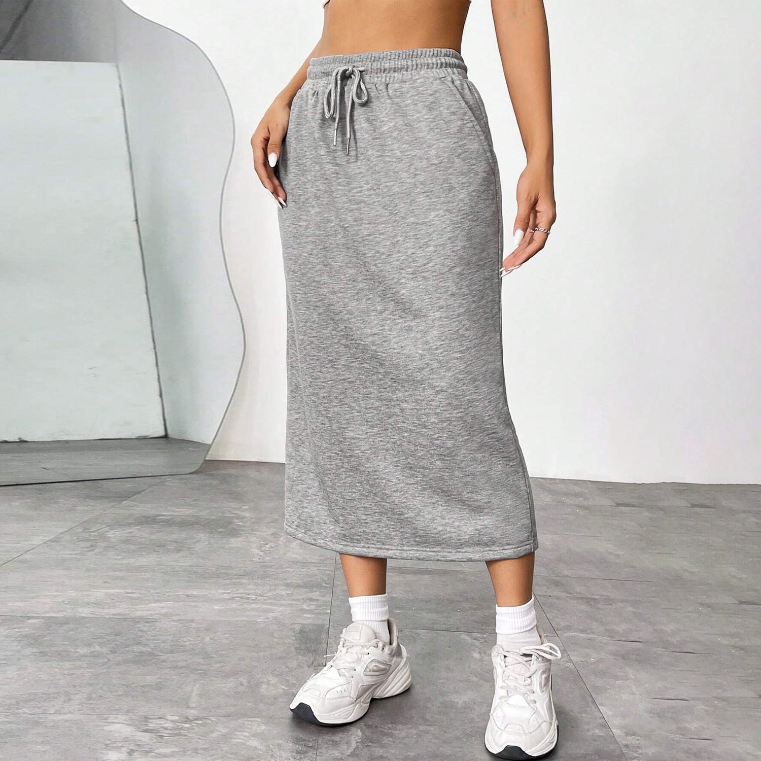 Women’s Elastic Waist Solid Midi Skirt Sporty Commute Wear