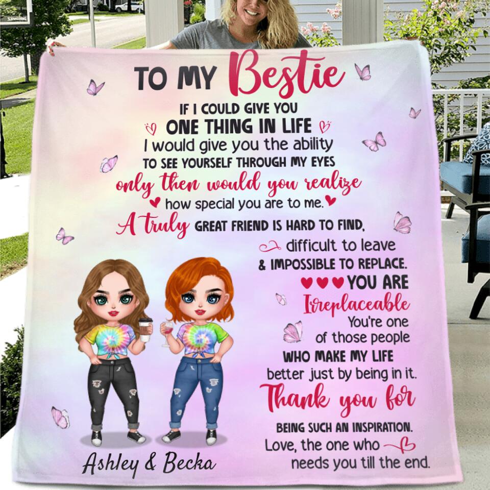 Personalized Bestie Fleece Throw Blanket/Quilt - Gift Idea For Best Friend - A Truly Great Friend Is Hard To Find