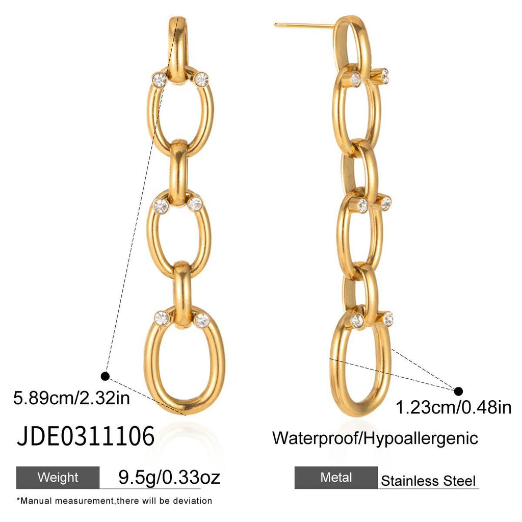 Rhinestone Chain Tassel Drop Earrings in Gold