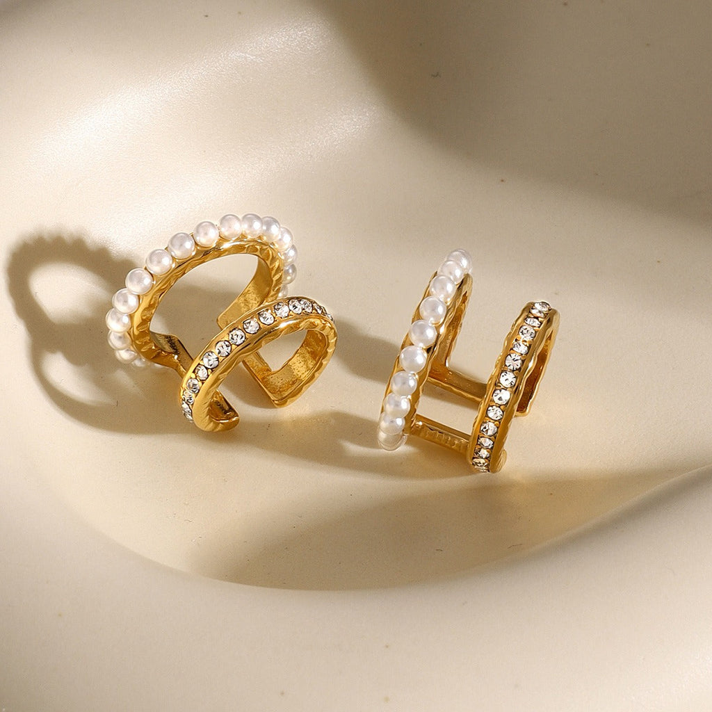 18K gold exquisite and noble double-layer inlaid pearls and diamonds design light luxury style earrings