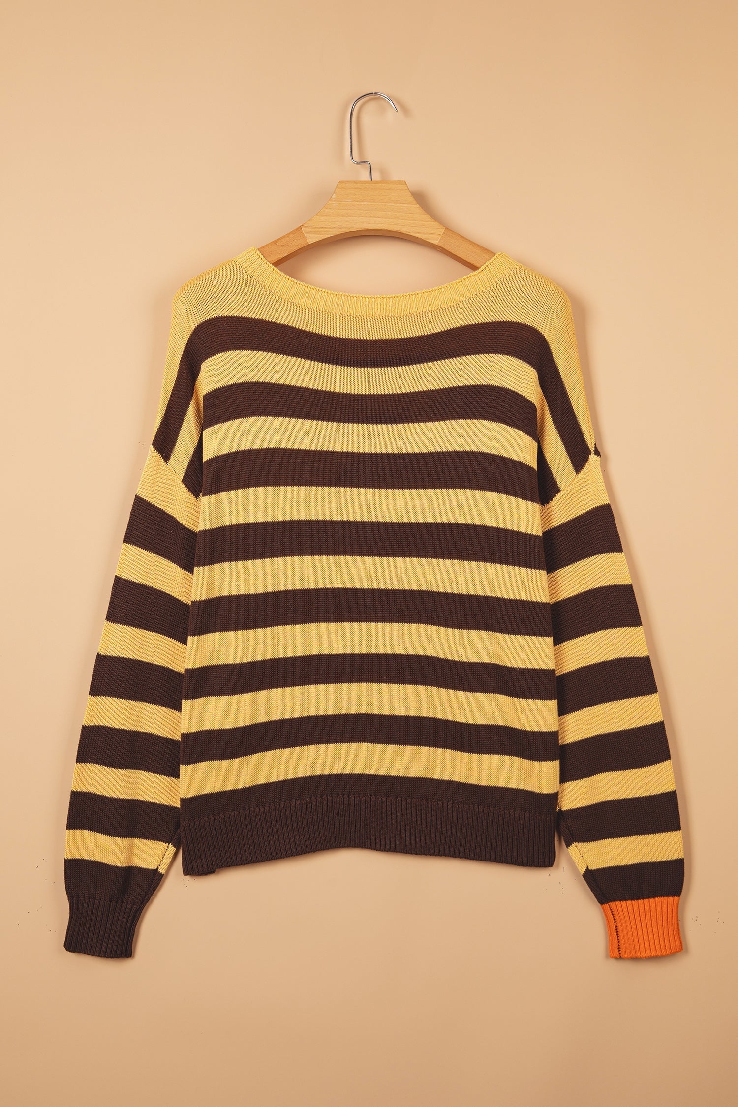 Stripe Colorblock Chest Pocket Drop Shoulder Sweater