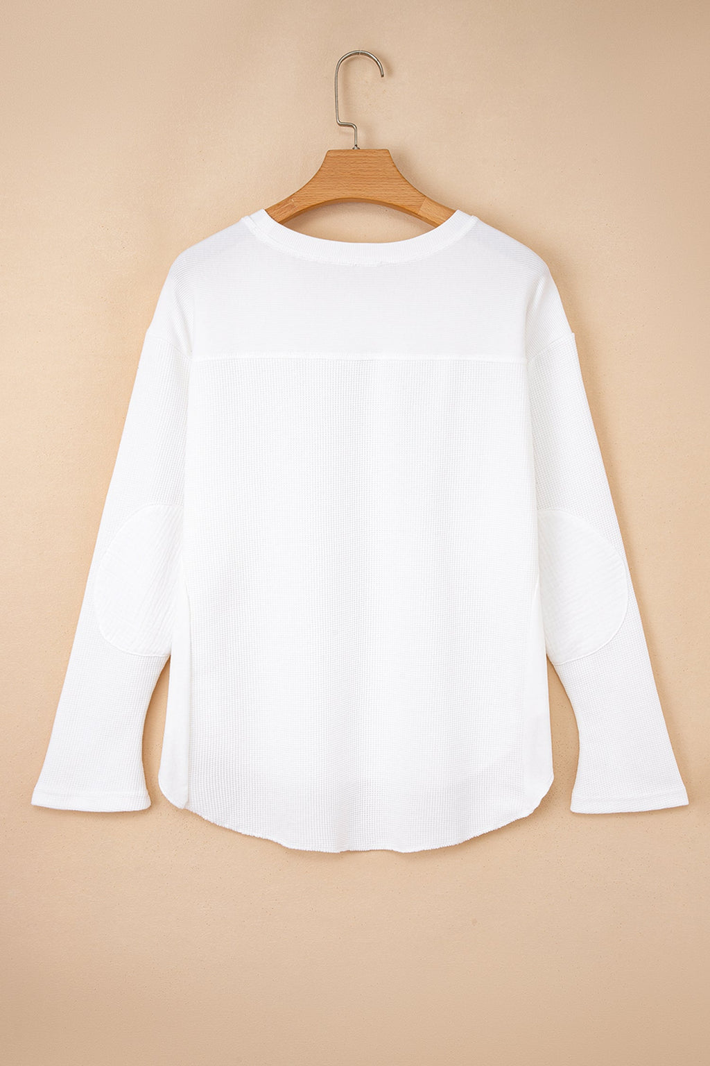 White Waffle Knit Dolman Sleeve Oversized Patchwork Top