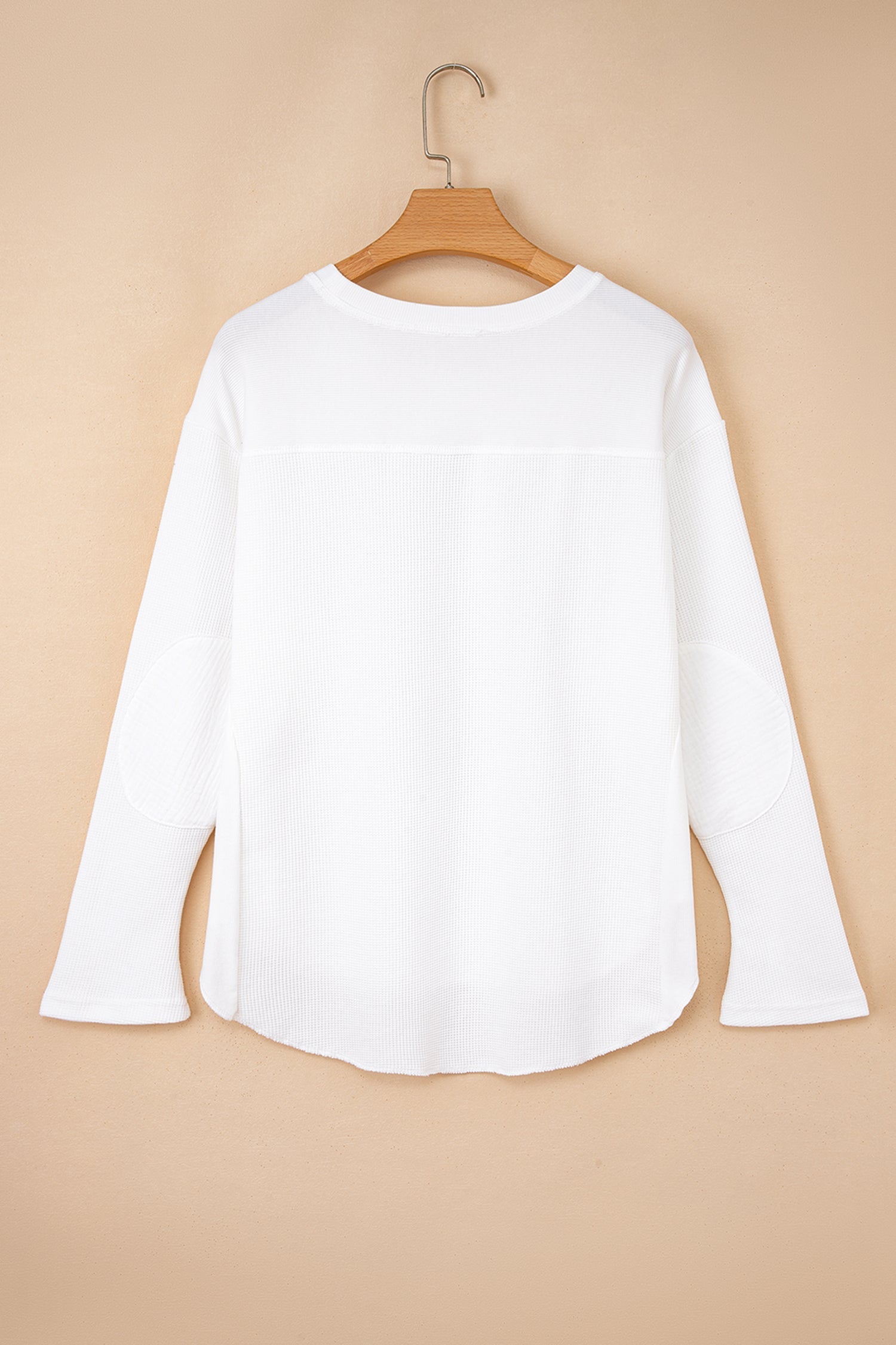White Waffle Knit Dolman Sleeve Oversized Patchwork Top