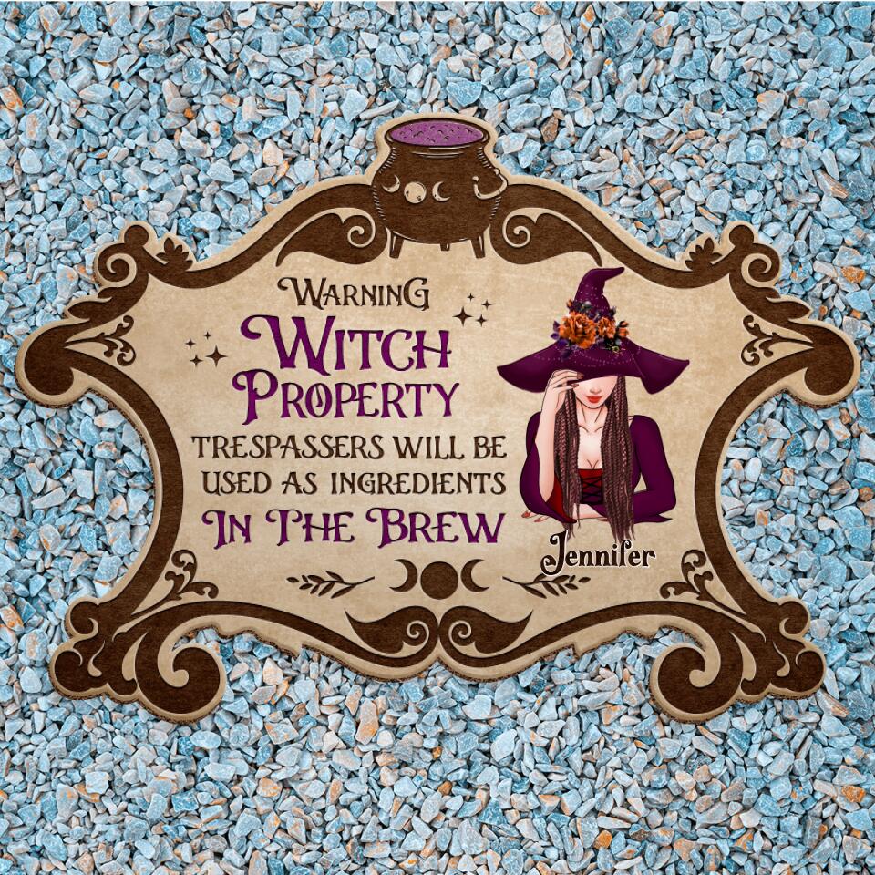 Personalized Witch Doormat - Gift Idea For Halloween/Home Decor - Warning Witch Property Trespassers Will Be Used As Ingredients In The Brew