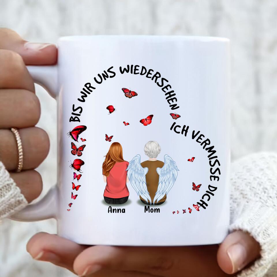 Personalized Memorial Family Coffee Mug - Up to 4 People - Memorial Gift Idea For Family - Germany Quotes - Bis Wir Uns Wiedersehen