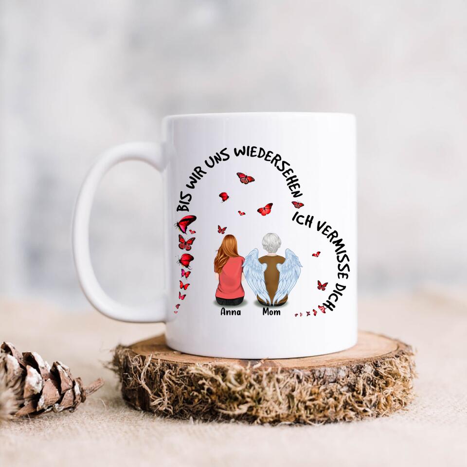 Personalized Memorial Family Coffee Mug - Up to 4 People - Memorial Gift Idea For Family - Germany Quotes - Bis Wir Uns Wiedersehen