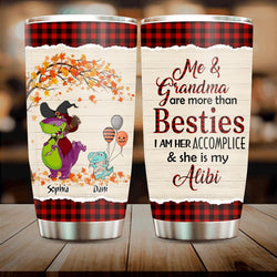 Personalized Grandma & Grandkid Dinosaur Tumbler - Halloween Gift For Grandma, Grandkids - Me & Grandma Are More Than Besties